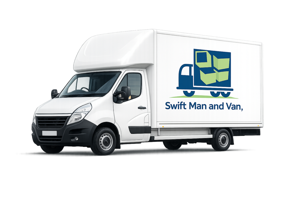 man and van services Manchester team loading a moving van outside a home